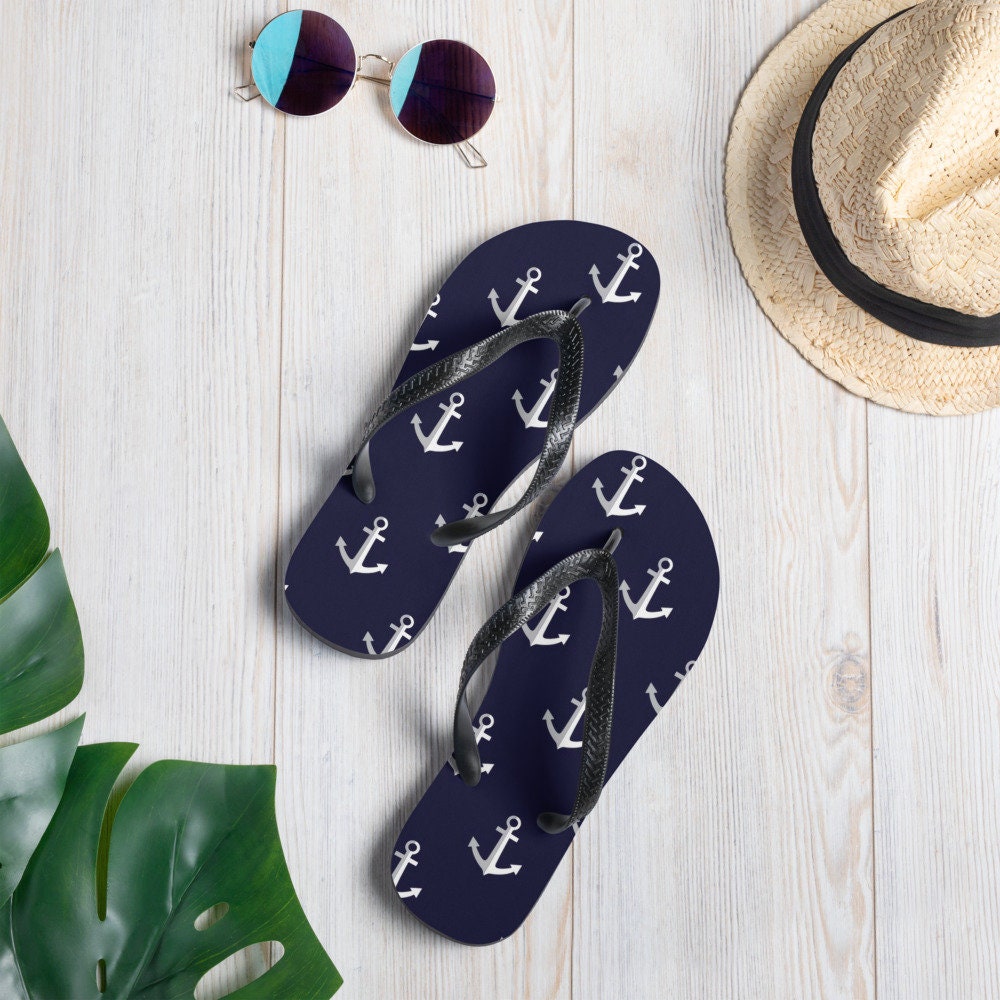 Navy Blue Anchor Flip-Flops