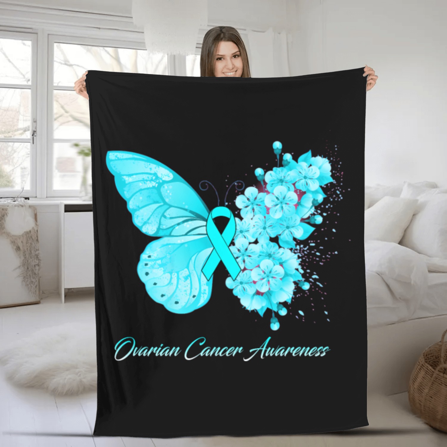 Ovarian Cancer Awareness Ribbon Teal Ovarian Cance Fleece Blankets