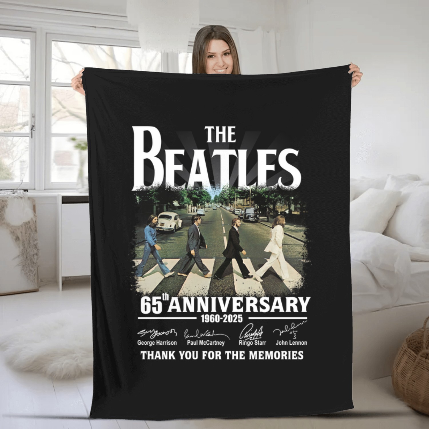 65 Years The Beatles Band Signatures Fleece Blankets, Rock Band The Beatles 90s Vintage Fleece Blankets, The Beatles Fan Gift Fleece Blankets, The Beatles Merch Fleece Blankets