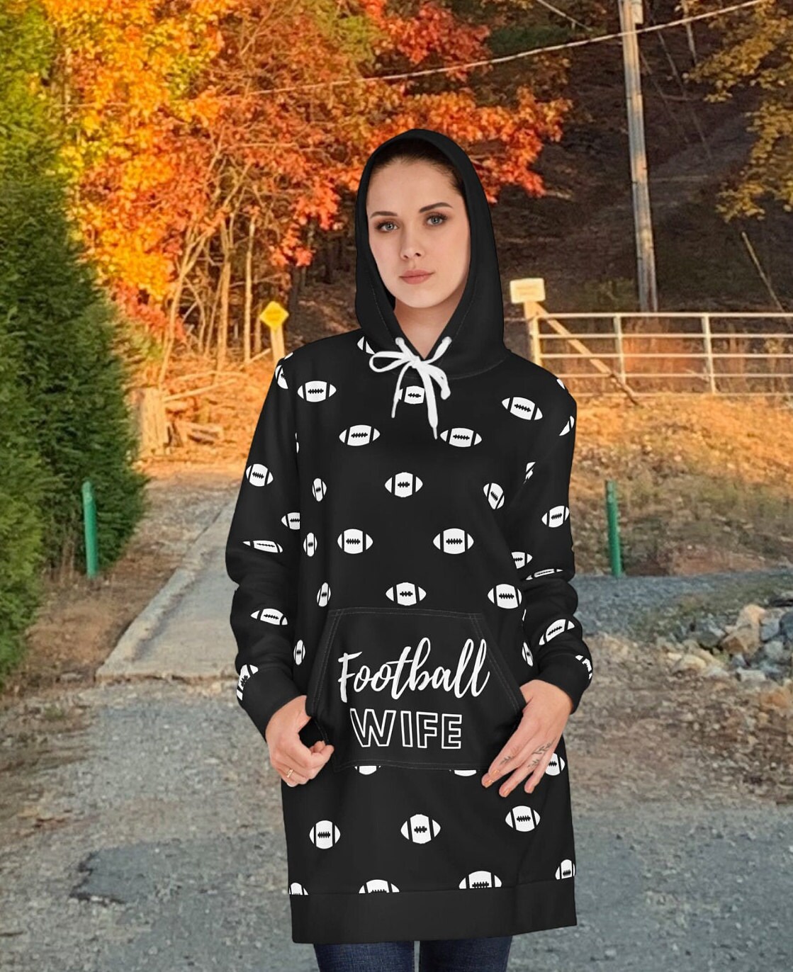 Football Wife Hoodie Dress Long Sleeve, Halloween Cosplay Costume, Gift For Women