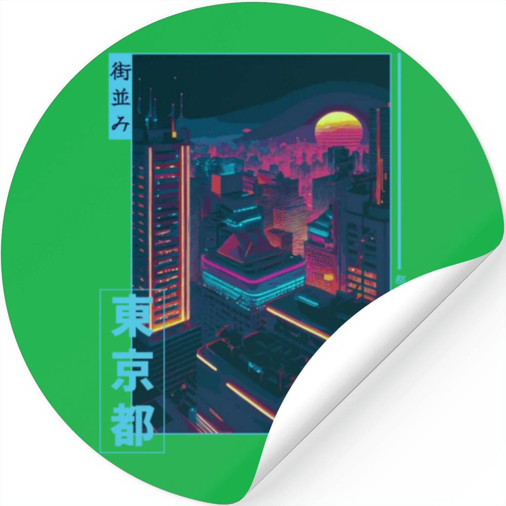 Retro Futurism Japanese Vaporwave City Tokyo Aesth Stickers