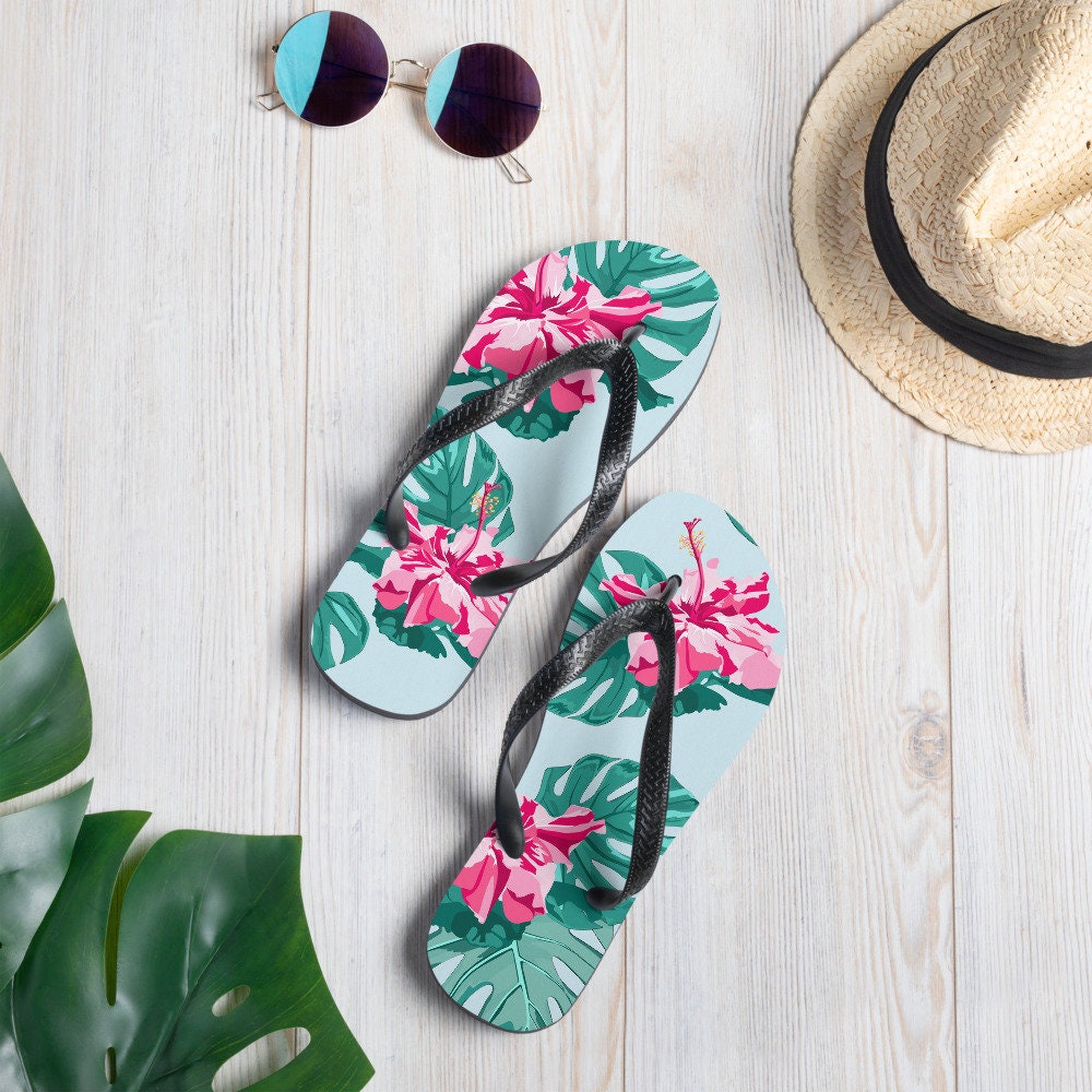 Pink Hawaiian Flower Flip-Flops