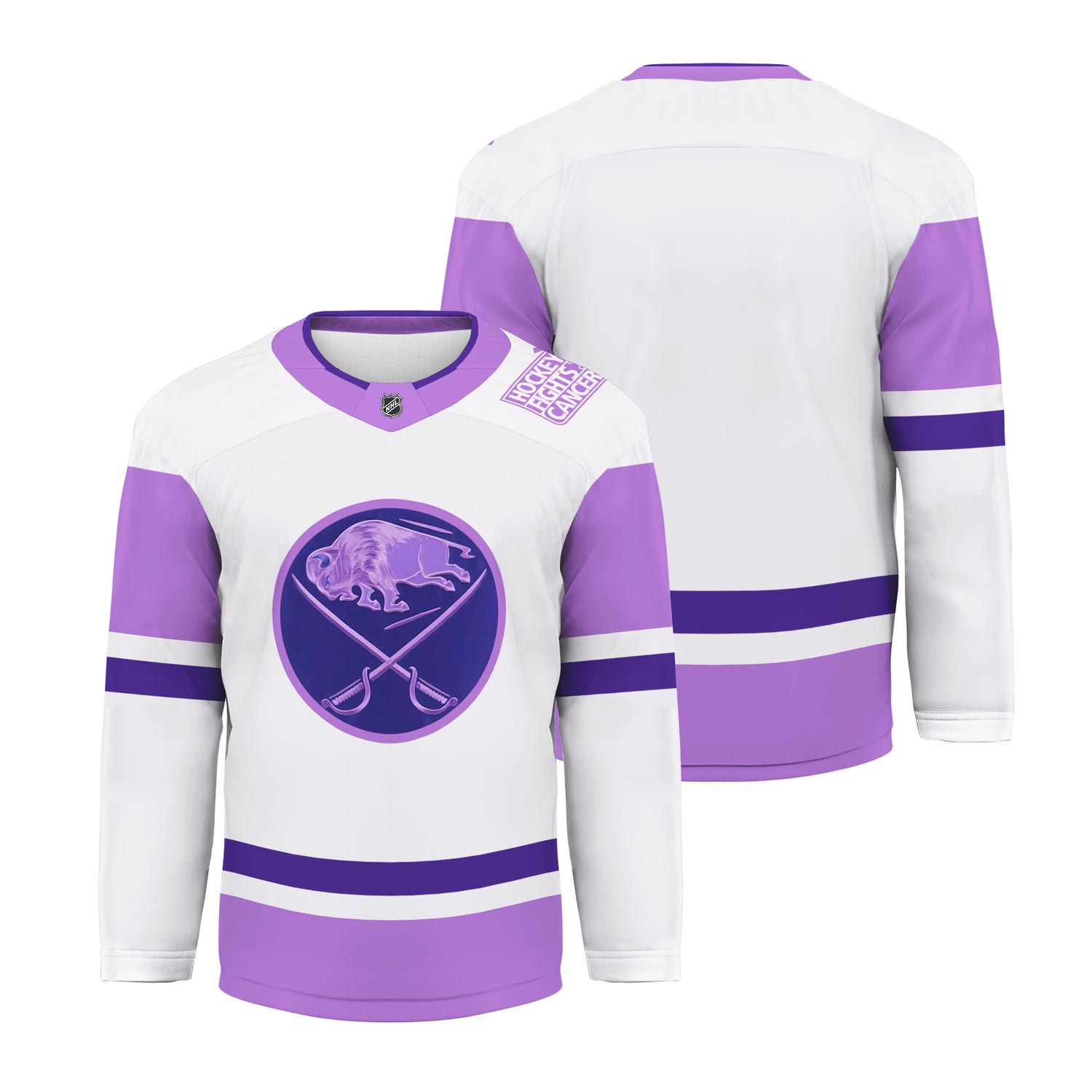 Buffalo Sabre White Purple Hockey Fights Cancer Blank Practice Jersey