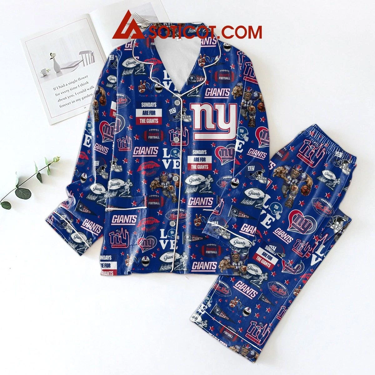 Giants Pajama Set – Football Lounge Wear, Red Team Print Sleep