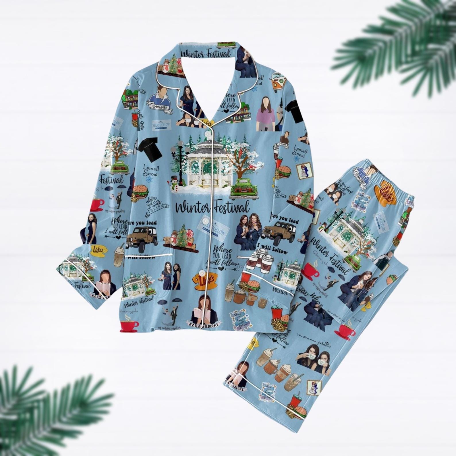 Christmas Gilmore Girls Pajamas, Stars Hollow Connecticut Pajamas Set, Luke's Diner Holiday Pajamas, Gilmore Girls Gift