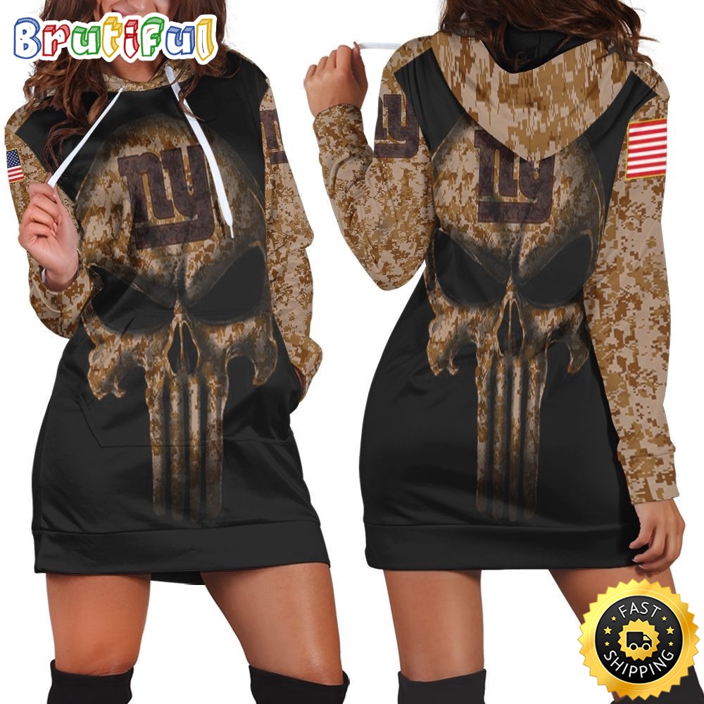 football New York Giants Hoodie Dress American Flag Camouflage Skull