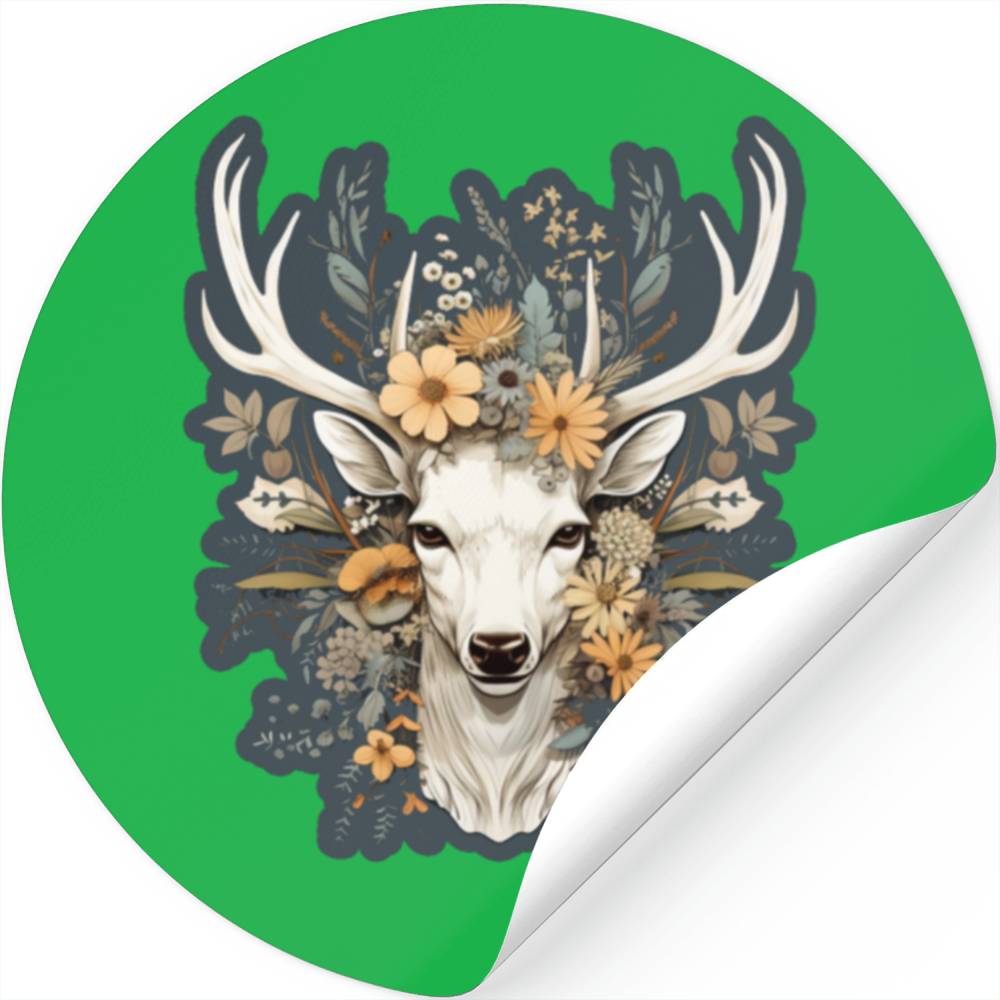 Deer Flowers Stickers