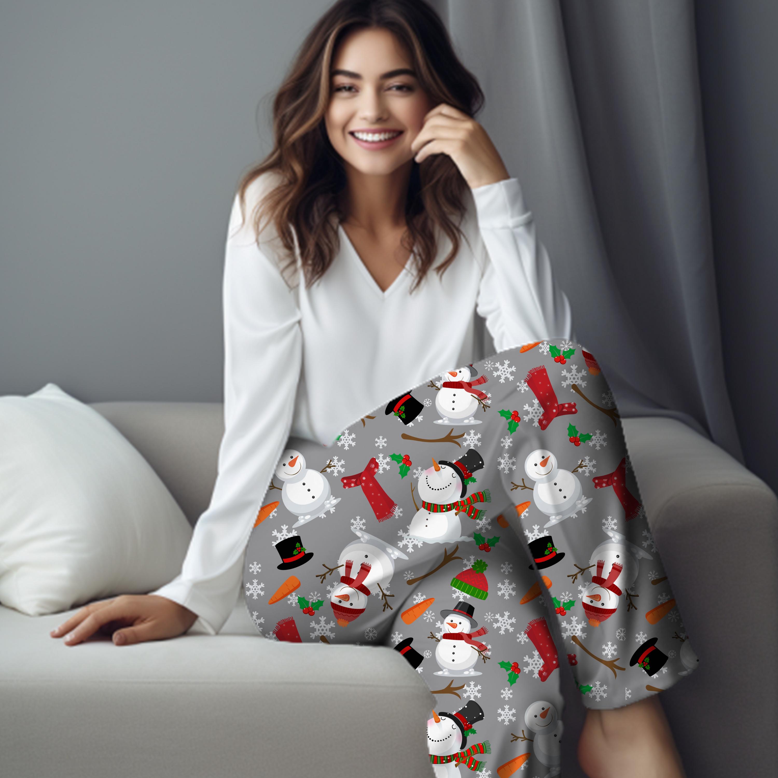 Snowman Winter Pajama Pants, Snowmen and Parts Lounge Wear for Women, Christmas Sleepwear, Winter PJ Bottoms, Lounge Pants Xmas Gift for Her