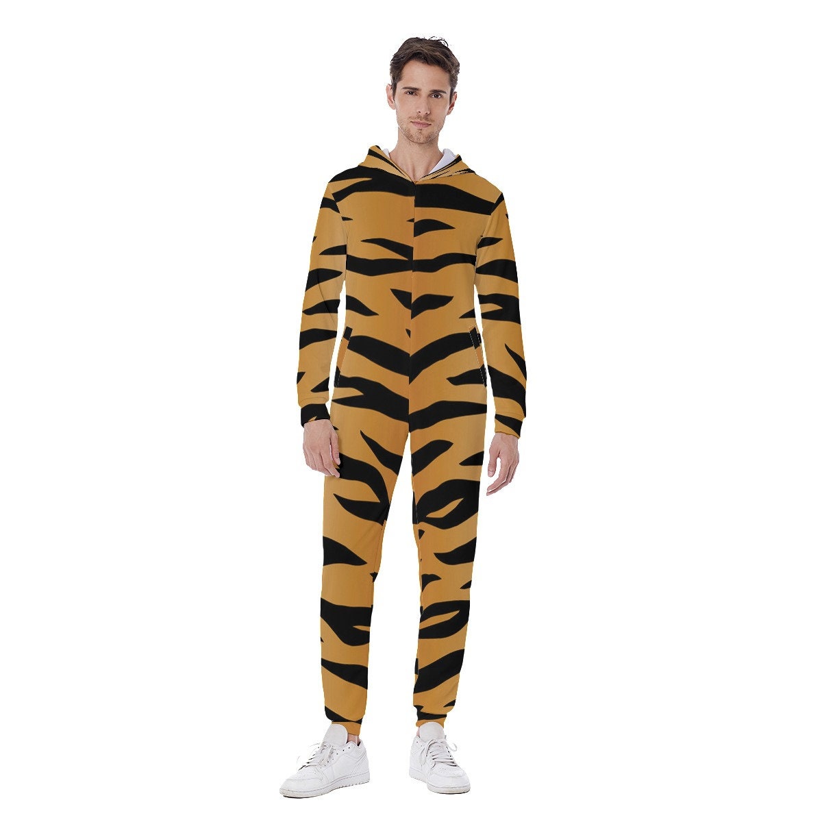 Hooded Onesie Tiger print, Tiger Onesie, Tiger print Jumpsuit, TigerJumpsuit, Animal print, Feline, Gift for Animal Lovers, Cat Lovers