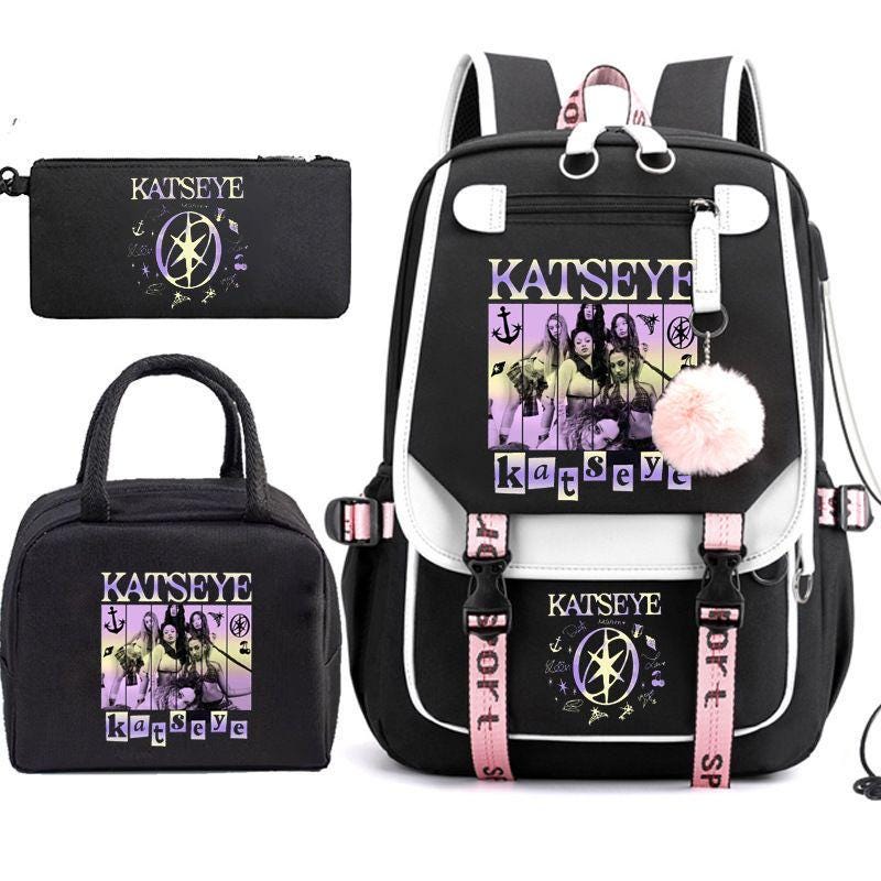 Katseye 3-in-1 Backpack Set: School Travel Bag with Lunch Bag, Pencil Case