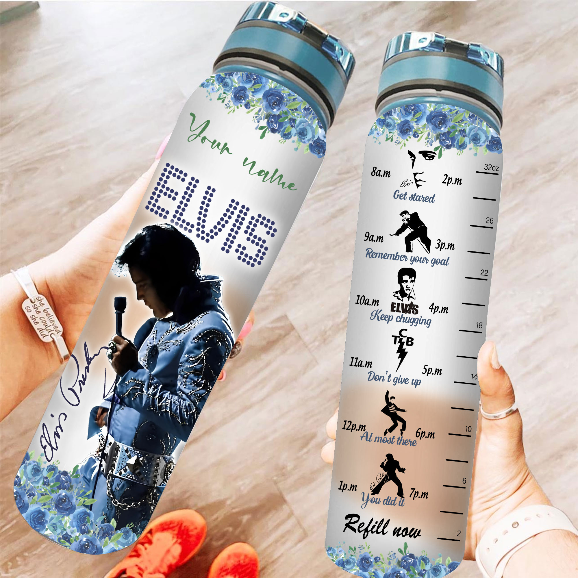 Elvis Presley Water Tracker Bottle, Elvis King Of Rock, Elvis 32Oz Water Bottle, Drink Bottle, Personalized Bottle, Rock And Roll Gift