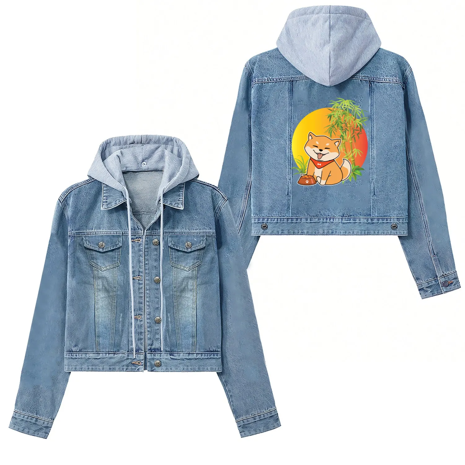Shiba Inu Japanese Dog Breed Bamboo Plant Hunting Women's Denim Jackets