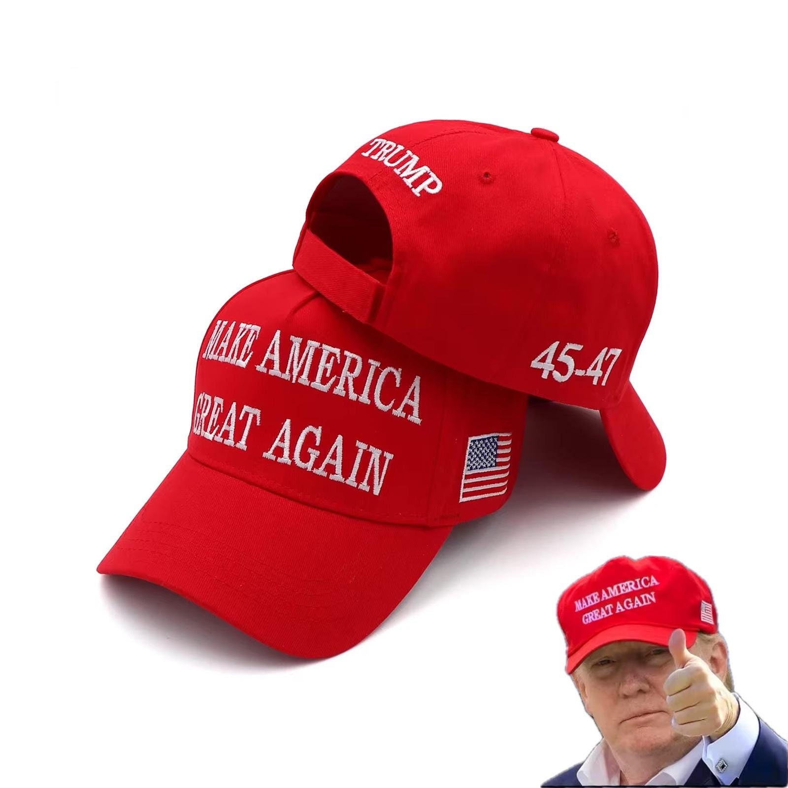 Trump 2024 Cap - 45-47 MAGA Hat with USA Flag Embroidery