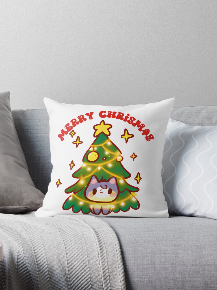 Cute Chrismas Tree with Cat Pillow