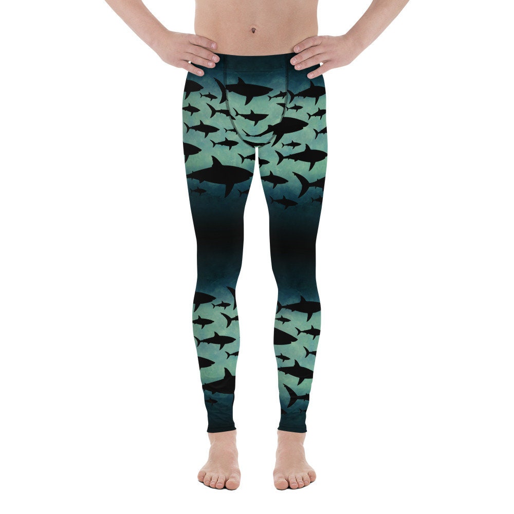 CAVIS a Shark Pattern Mens Leggings, Sea Life Dive Skin Yoga Pants