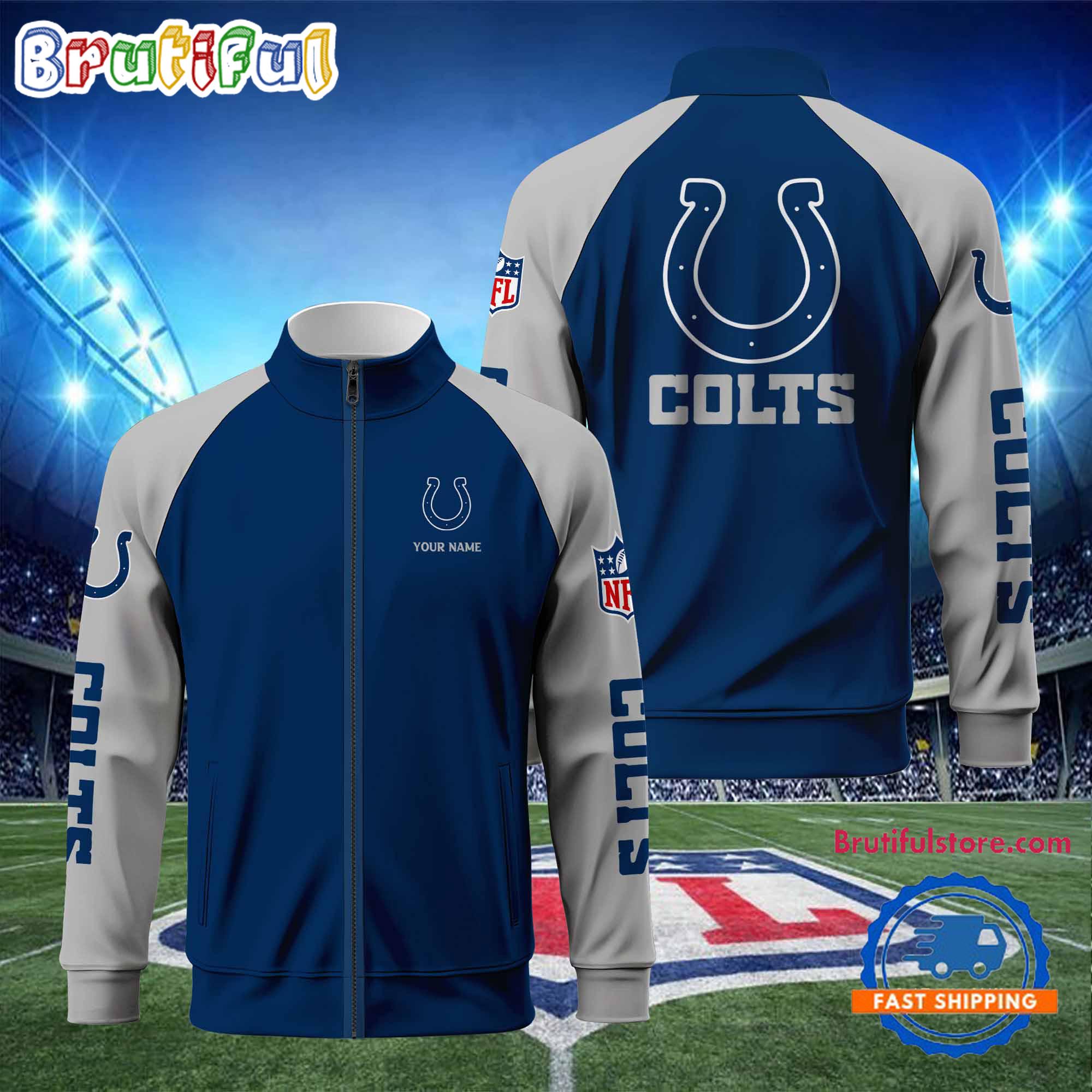 Indianapolis Colts Football Team Custom Name Standing Neck Zipper Jacket