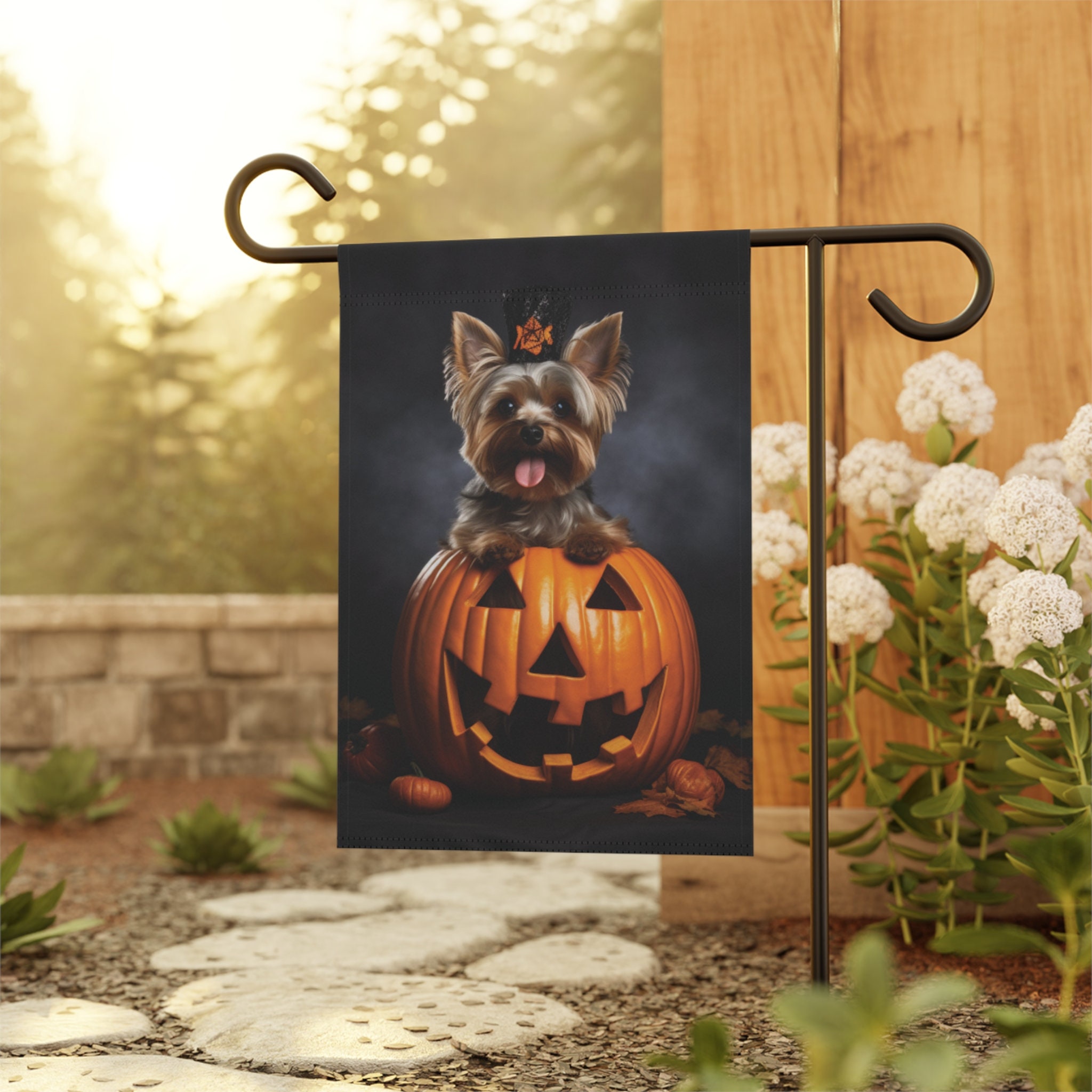 Yorkie Halloween, Garden & House Banner, Pole not included, Halloween Garden Banner