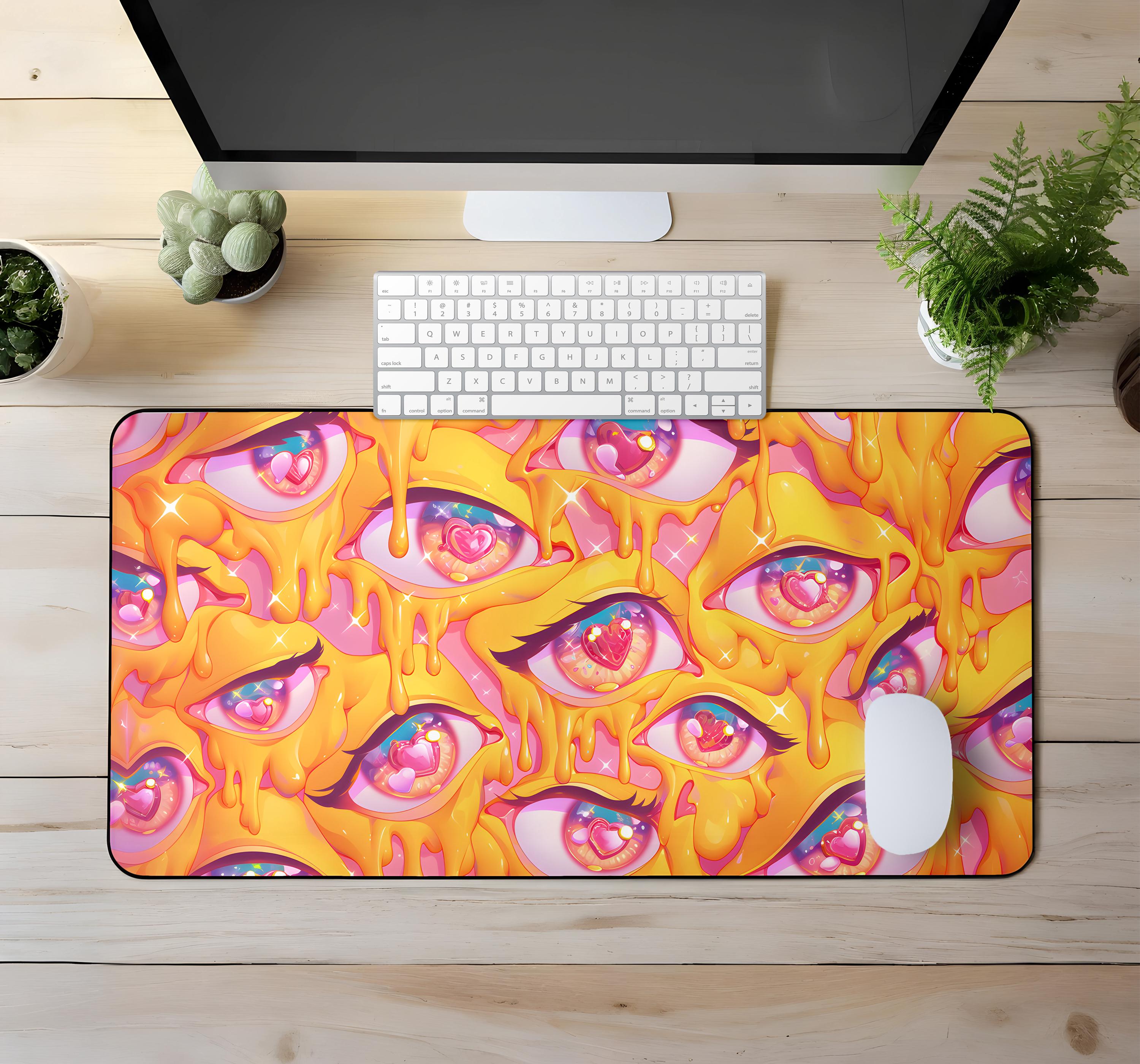 Kawaii Anime Eyes Dripping in Honey Desk Mat, Cute Cartoon Mouse Pad