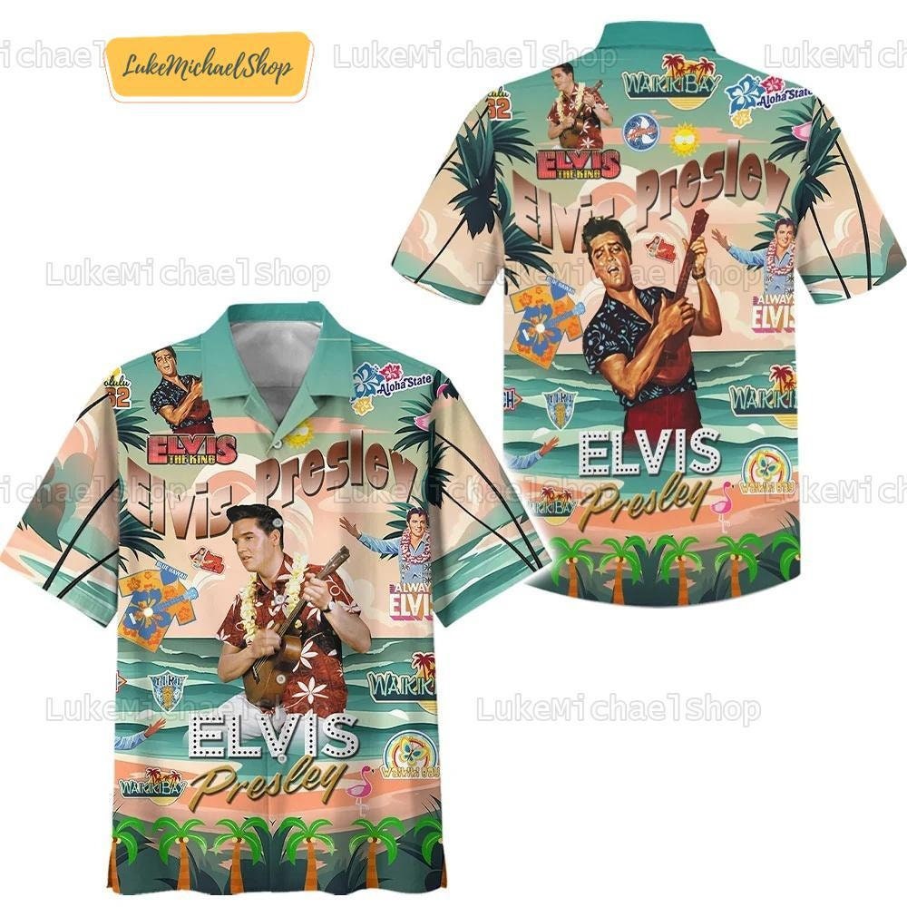 Elvis Presley Hawaiian Shirt, Elvis Button Shirt, Elvis Country Music T-Shirt, Elvis Presley Short Sleeve Shirt, The King Concert Shirt
