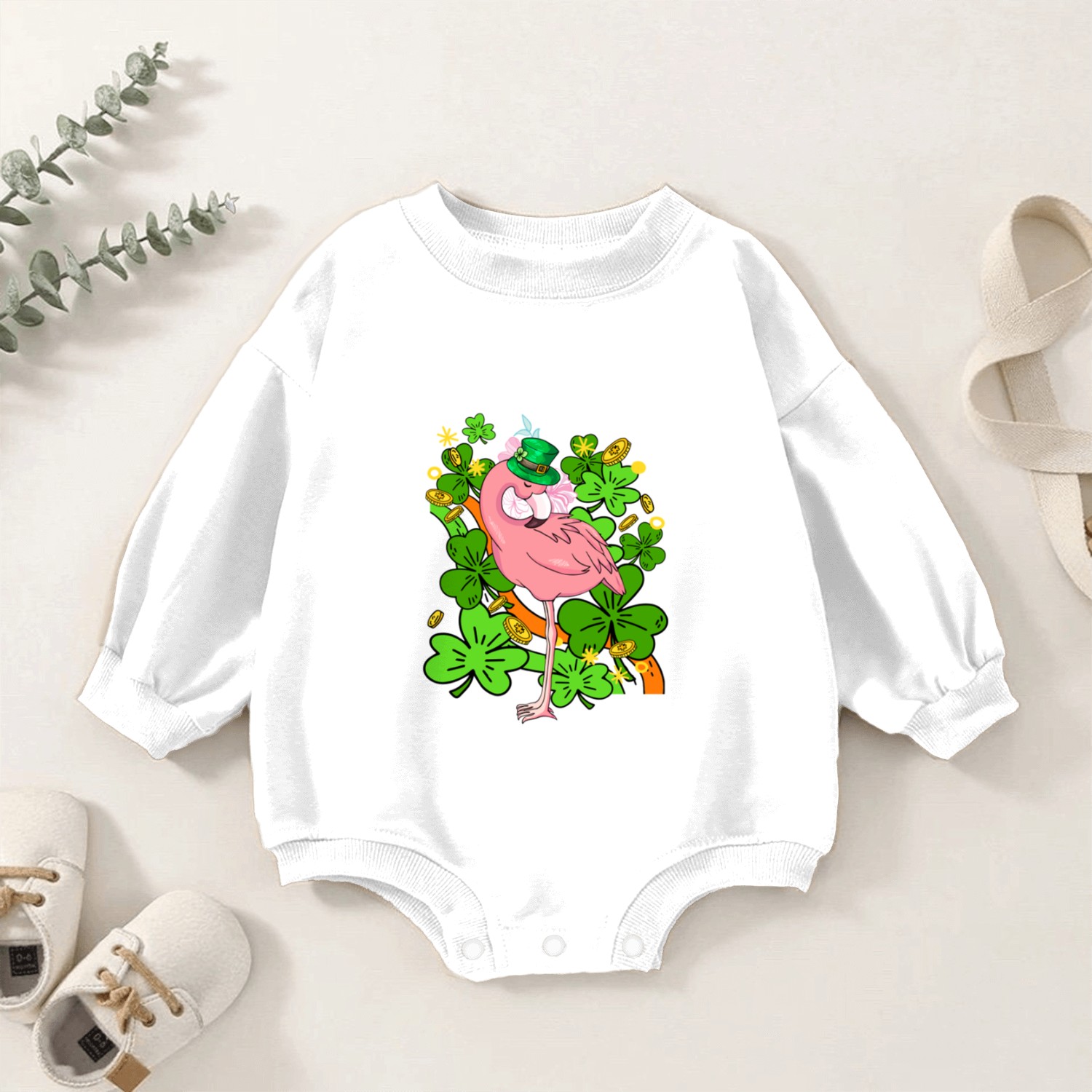 Funny Flamingo St Patricks Day Pink Bird Lover Baby Romper Sweatshirts