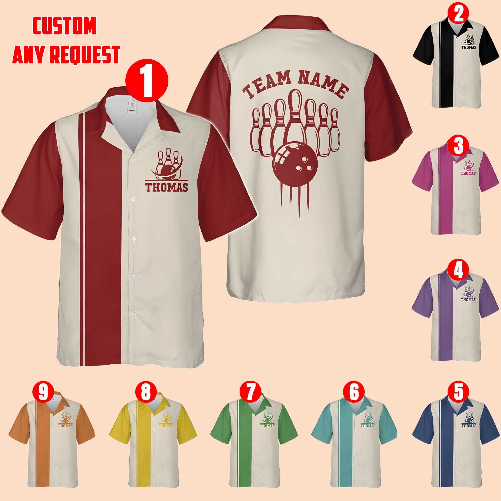 Personalized Retro Bowling Hawaii Shirt, Custom Any Request Aloha Shirt for Bowlers, Bowling Team Matching Outfit