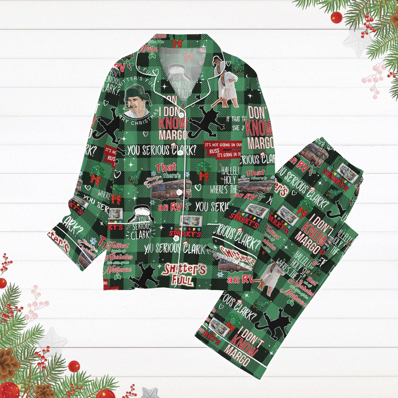 Merry Christmas Shitters Full Pajamas Set, National Lampoons Christmas Pyjamas, Cousin Eddie Holiday Pajamas, Movie Xmas Pj Set Pants