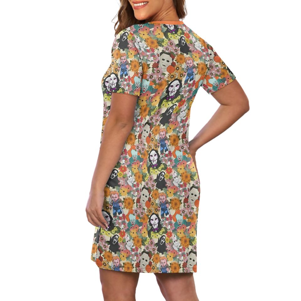 Horror Characters T-Shirt Dress, Movie Women's T-Shirt Dress
