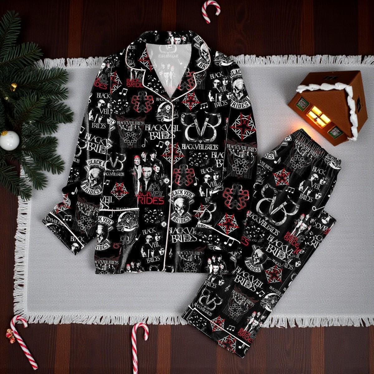 Black Veil Brides Rock N Roll Christmas Pajamas Set | Holiday Sleepwear | Xmas Outfit | Rock Band Gift for Fans
