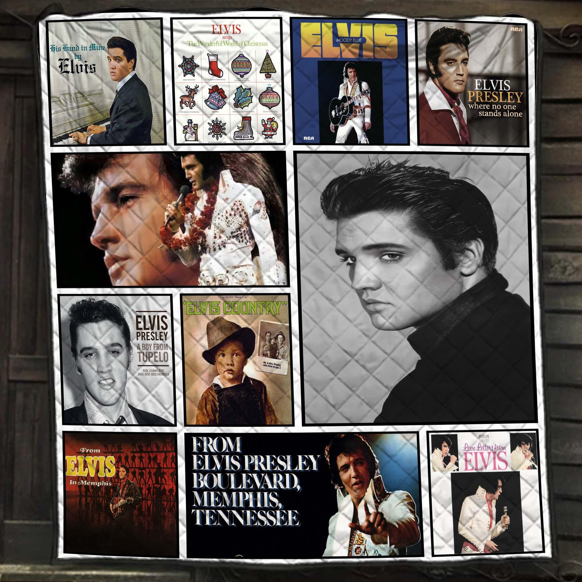 Elvis Presley Collage Fleece Blanket, Vintage Rock Music Quilt