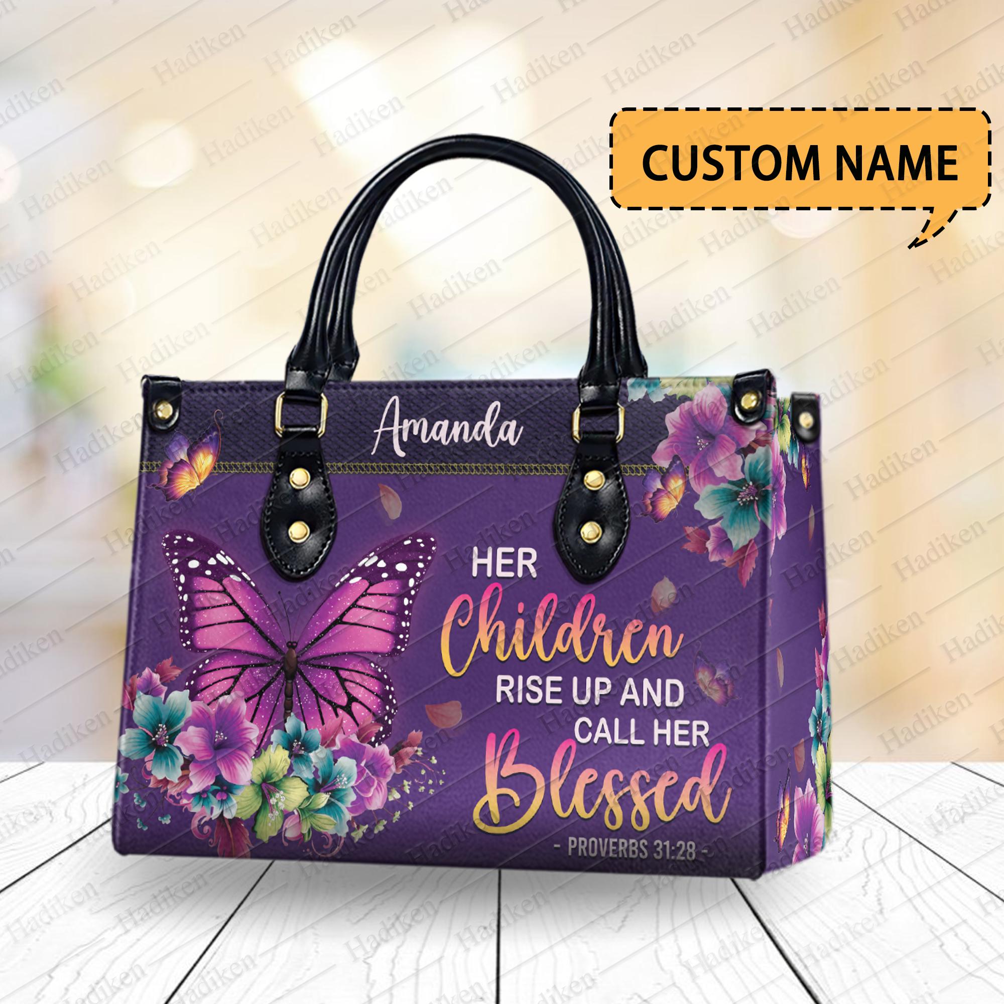 Custom Name Christian Leather Handbag Personalized Religious Handbag for Women, Christian Cross & Butterfly Bag, Faith-Based Gift for Her