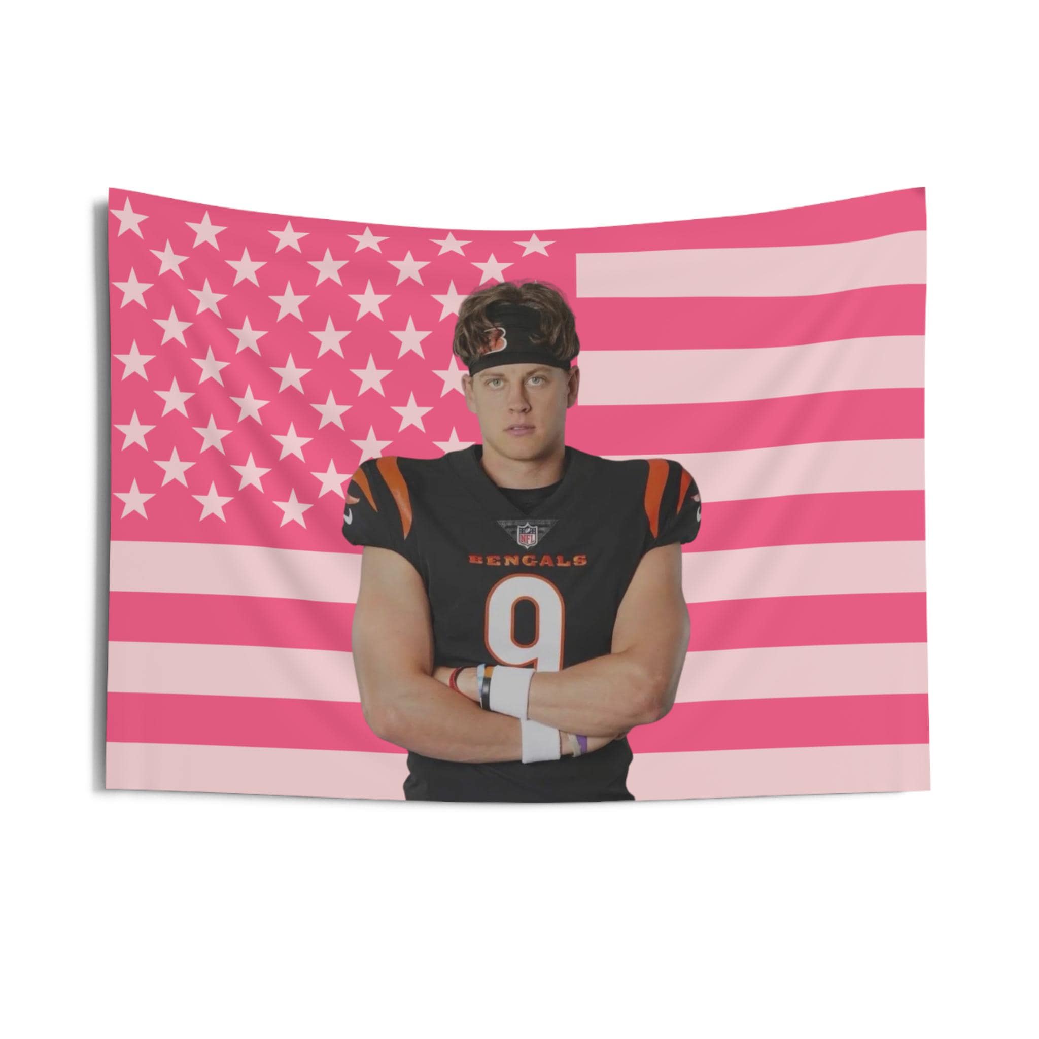Joe Burrow Pink American Flag Tapestry, Aesthetic Room Decor, Funny Wall Art, Sports Gift