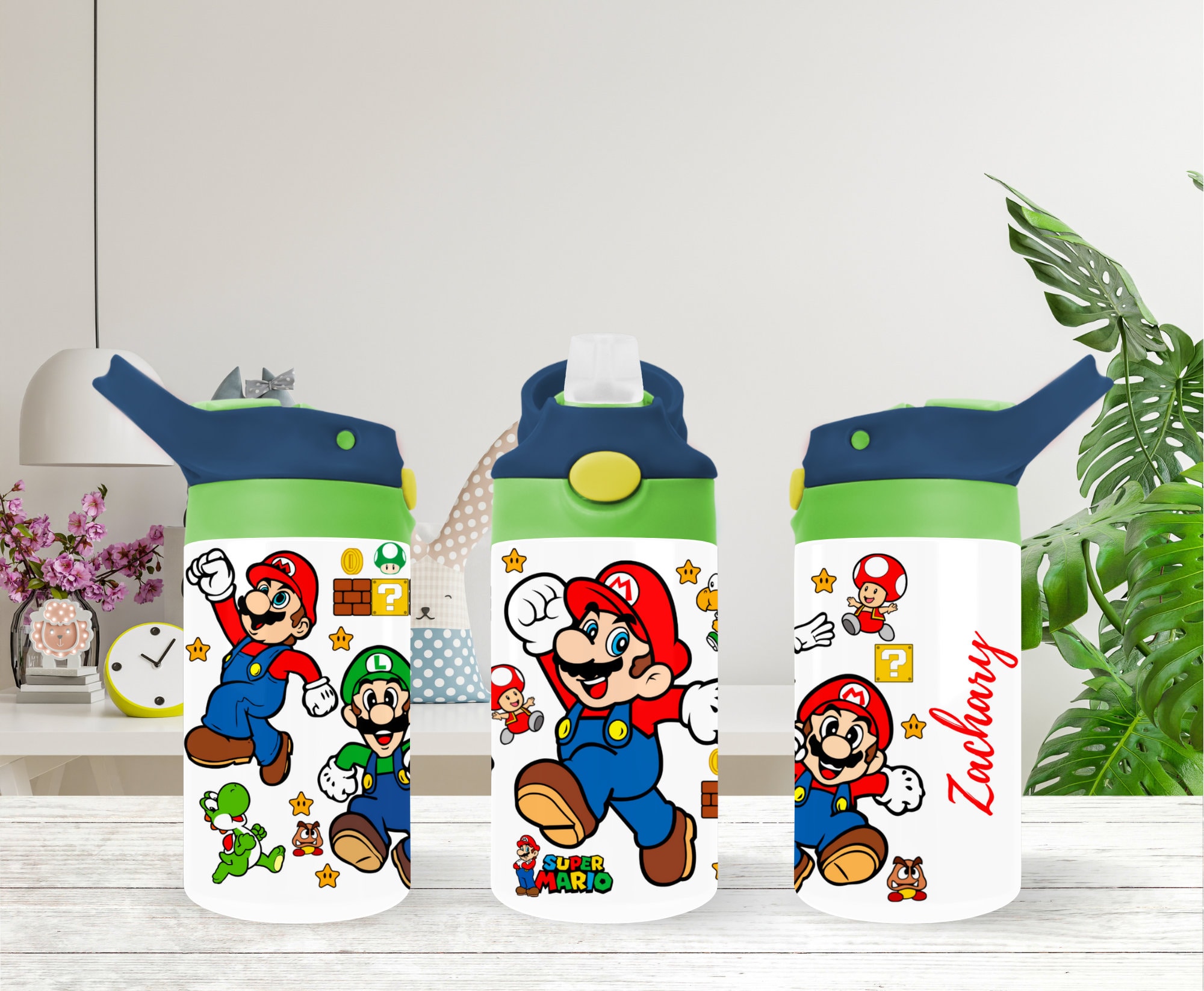 Personalized Mario Brothers 12oz Kids Water Bottle