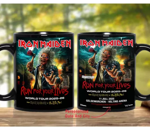 Custom Iron Maiden Run For Your Lives World Tour 2025 Coffee Mug