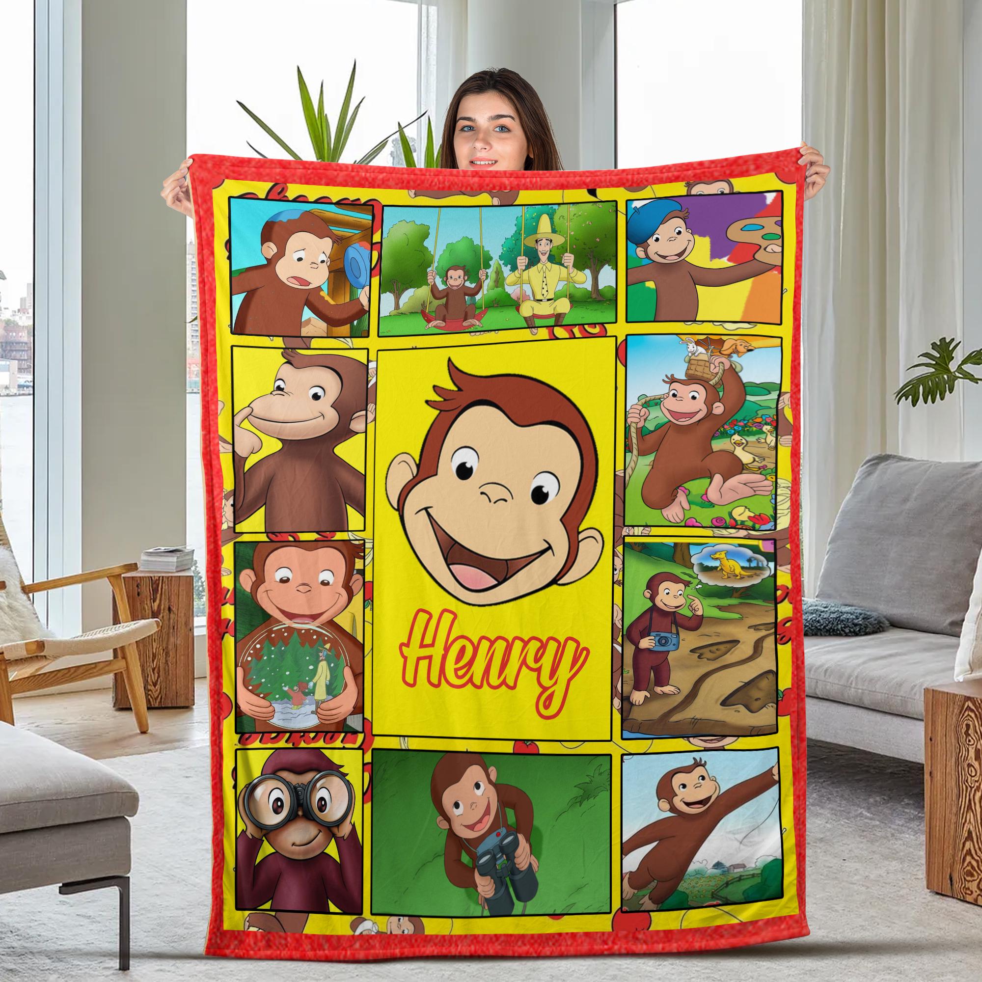 Personalized Curious George Blanket Curious George Fleece Blanket,Curious George Birthday Gifts,Curious George Throw Blanket Couch