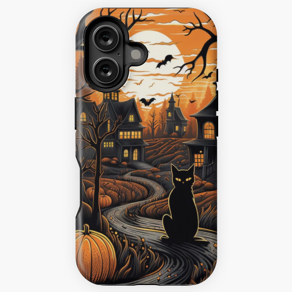 Vintage Autumn Haloween Scene Black Cat Halloween Occult iPhone Case