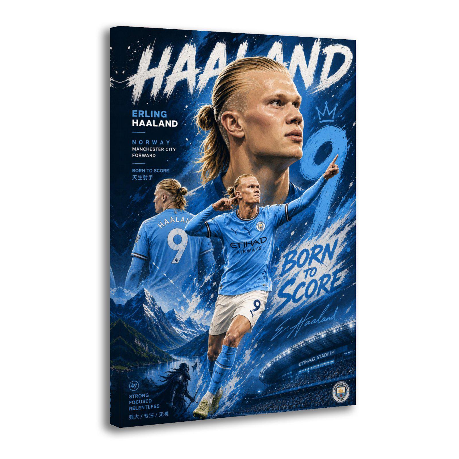 Erling Haaland Born To Score Manchester City Creative Art Painting On Canvas Wall Art Poster Picture Print Living Room Walls Decor Home
