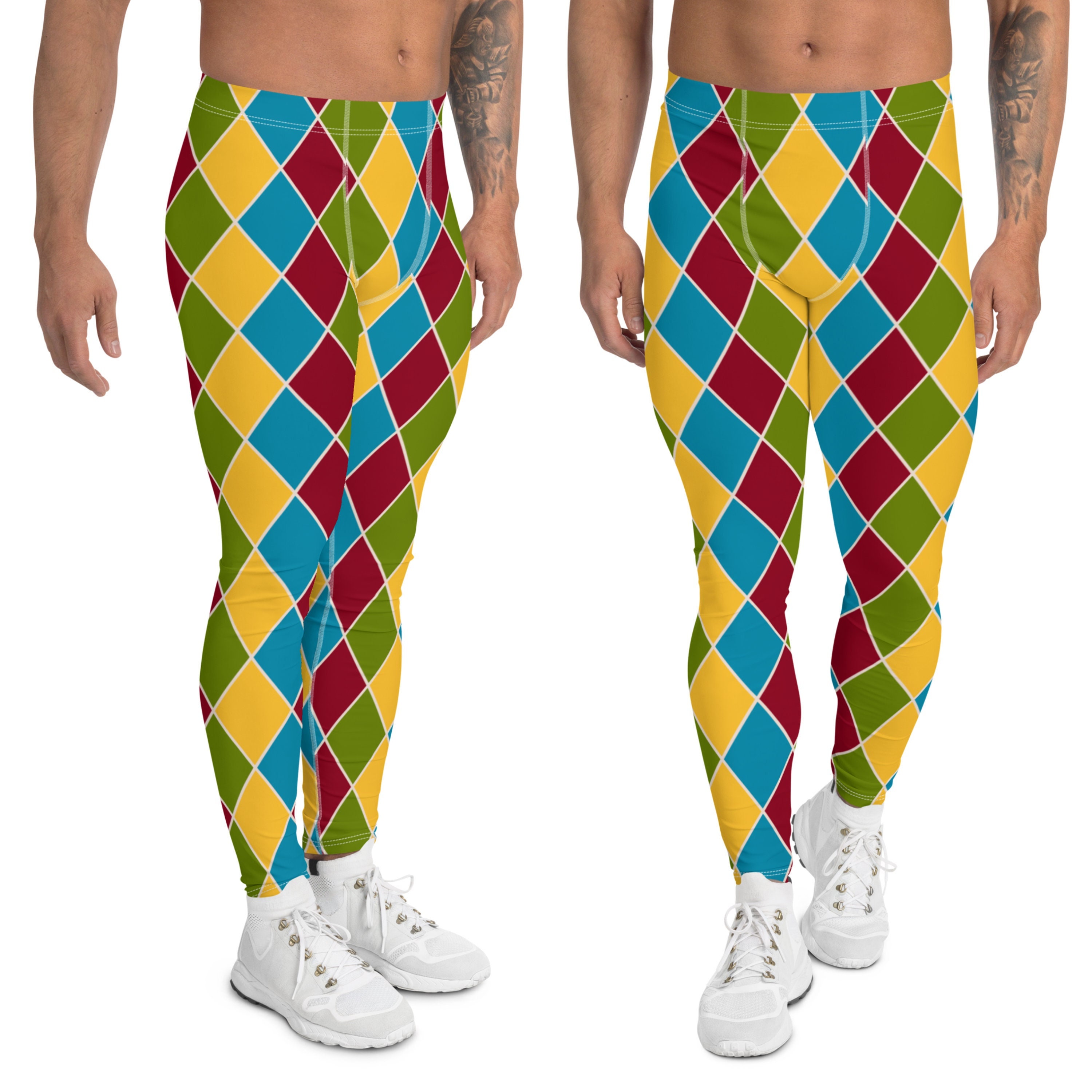 Harlequin Jester Fool Clown Mens Leggings, Harlequin Costume