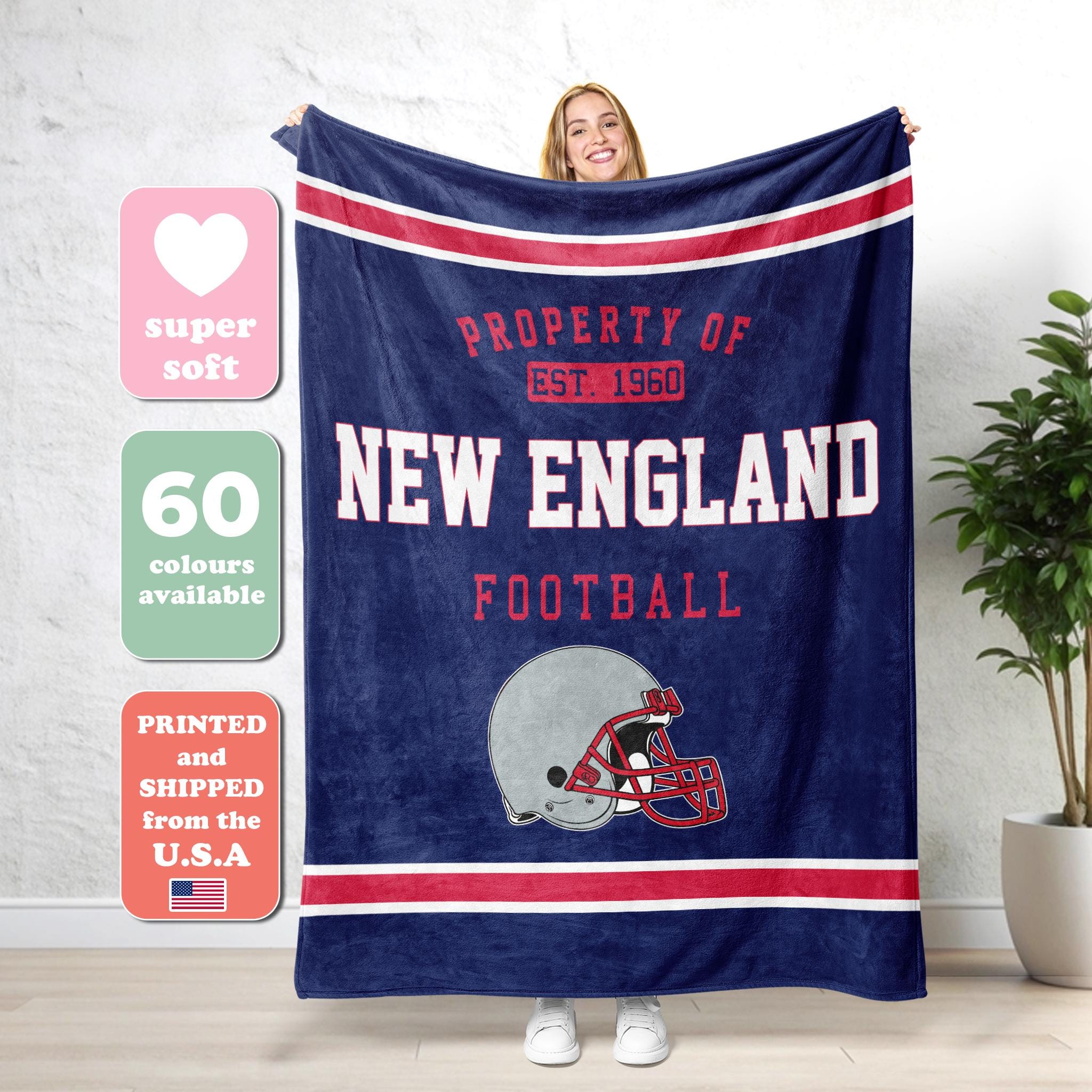 New England Football Vintage Blanket,The Pats Blanket,Vintage New England Fan Gift Blanket,Patriot Fans Gift