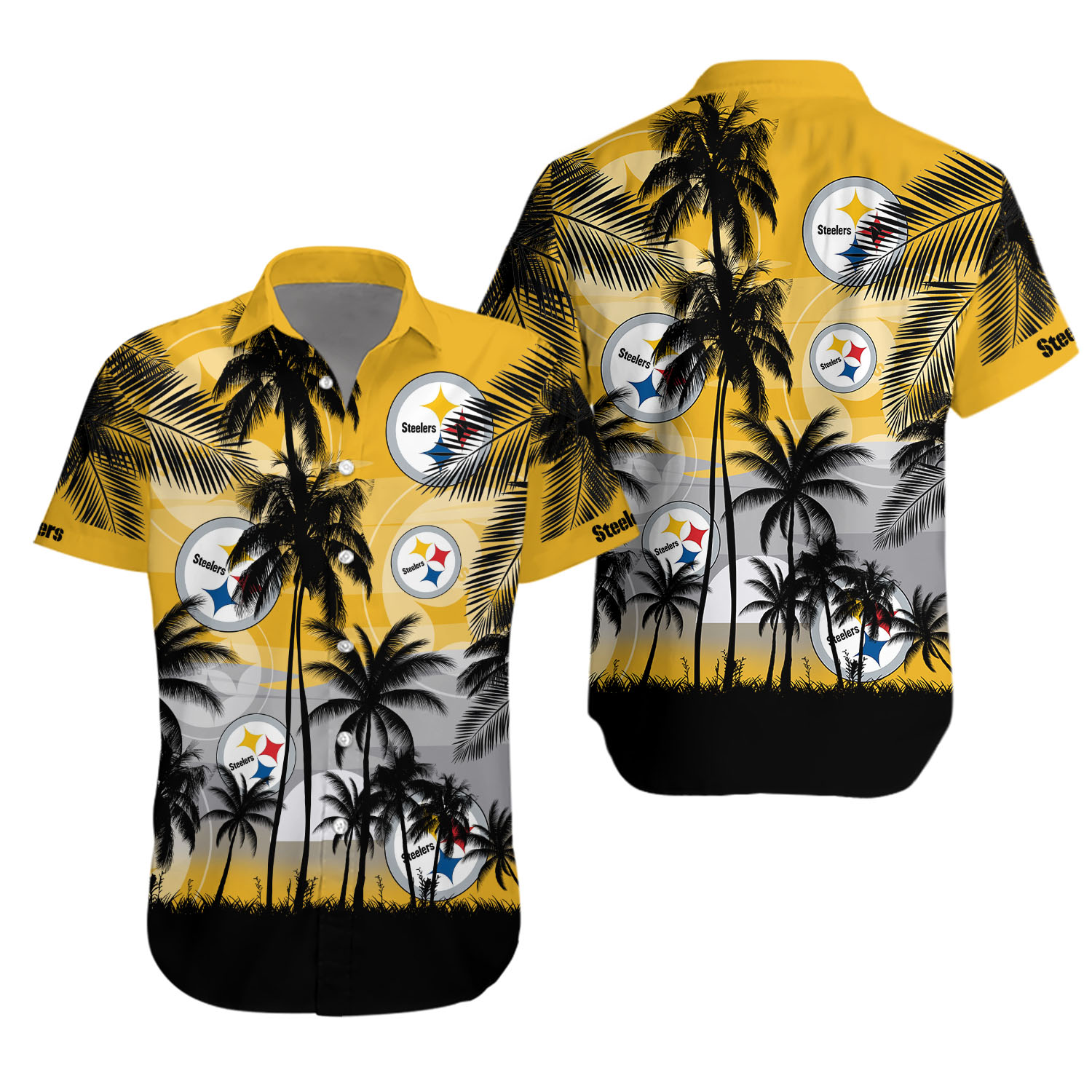 Pittsburg Steeler Short Sleeve Button Up Tropical Shirt Hawaiian Shirt