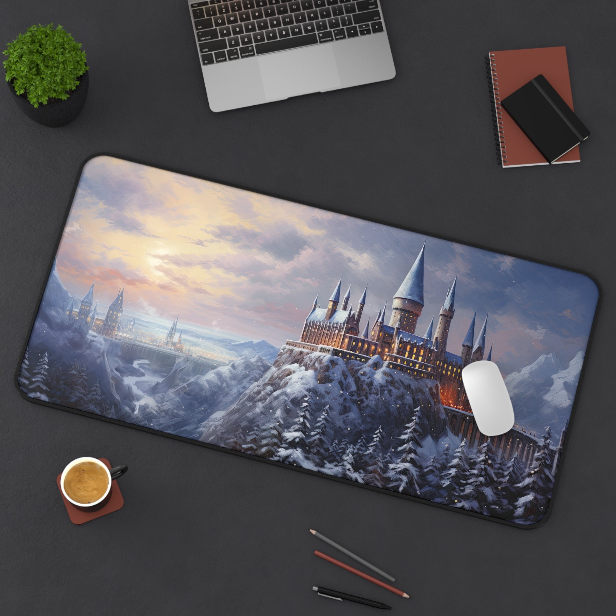 Fantasy Harry's Wizard School Desk Mat, Winter Aesthetic Home Office Work Desk Decor