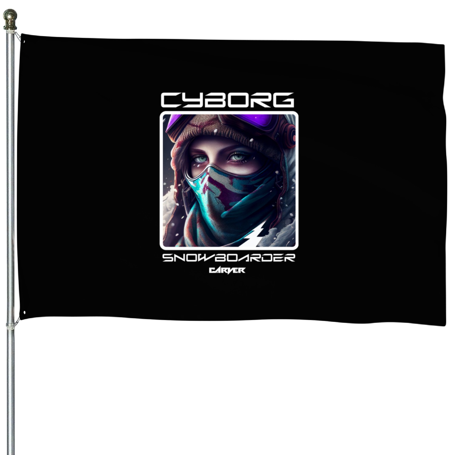 Cyborg Snowboarder - carver House Flags
