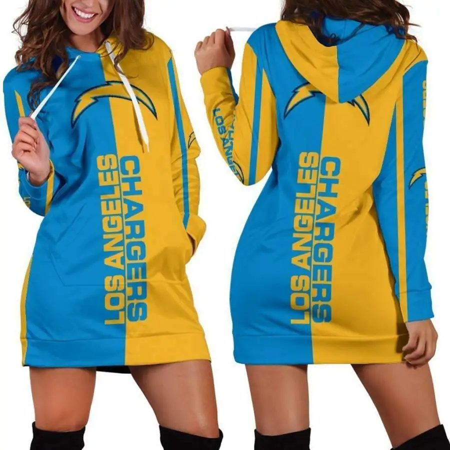 football Los Angeles Chargers Blue Yellow Women Hoodie Dress