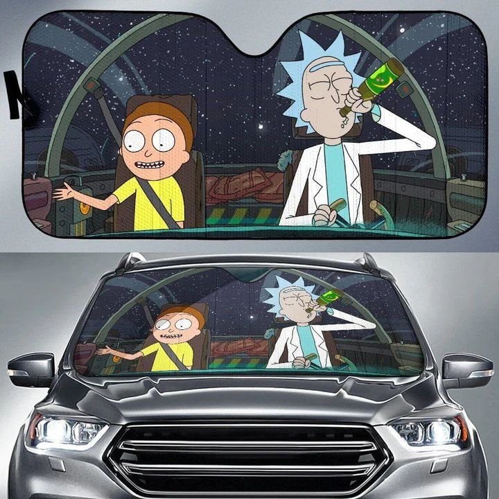 Drinking Rick And Rickandmorty In Car Sun Shade, Cartoon Car Sunshade