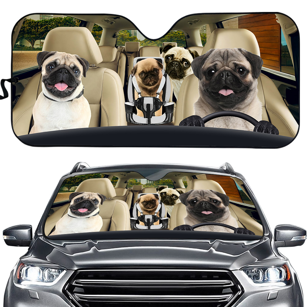 Pug Car Sunshade, Pug Car Decoration, Pug Auto Sunshade