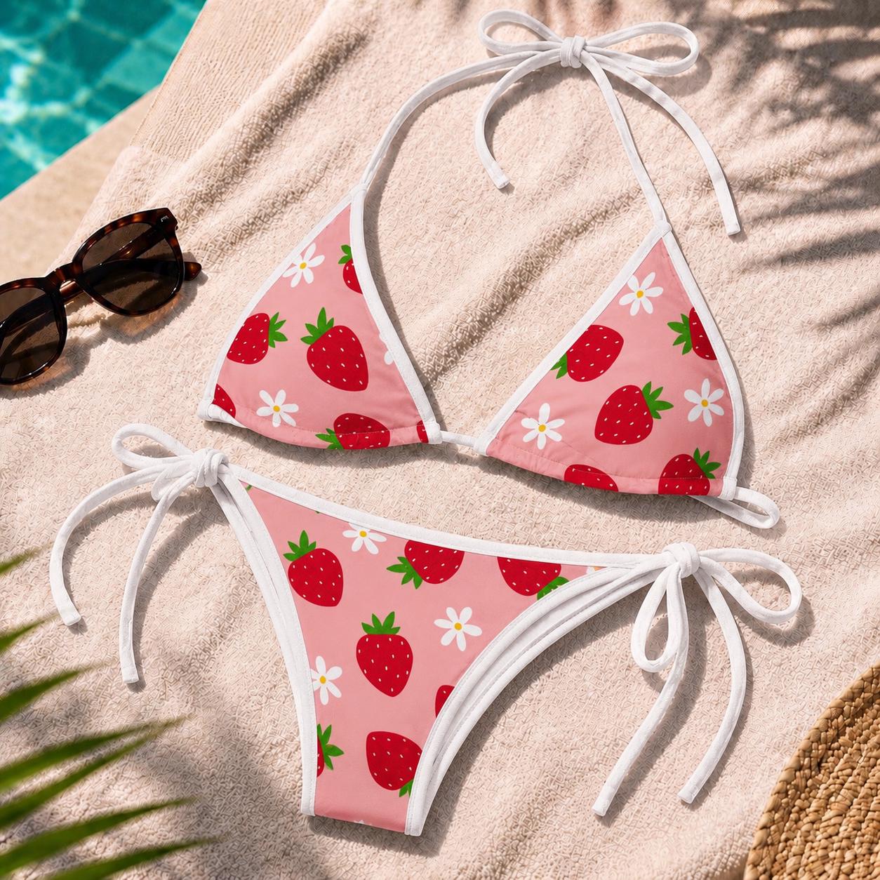 Strawberry Pattern Women's Sling Bikini Swimsuit