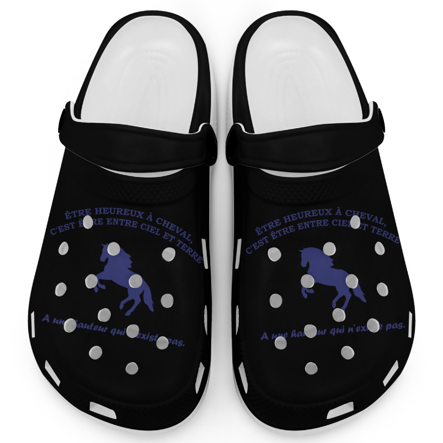 Happy horseback rider riding Clogs