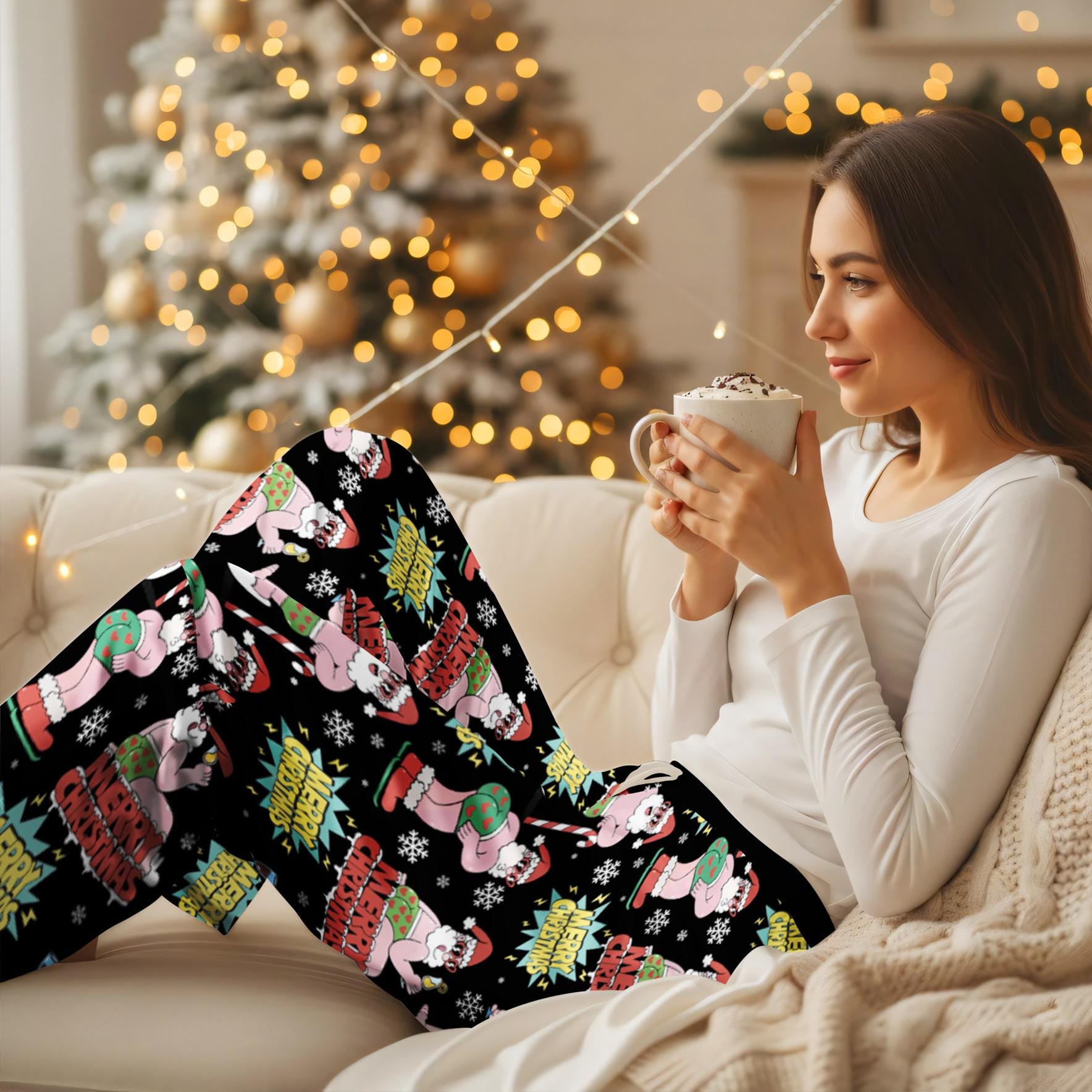 Trendy Six Seven Meme Christmas Pajama Pants, Santa Says Six Seven Satin Pajamas Pants, Six Seven Pjs Pants, 67 Christmas Pjs Gift