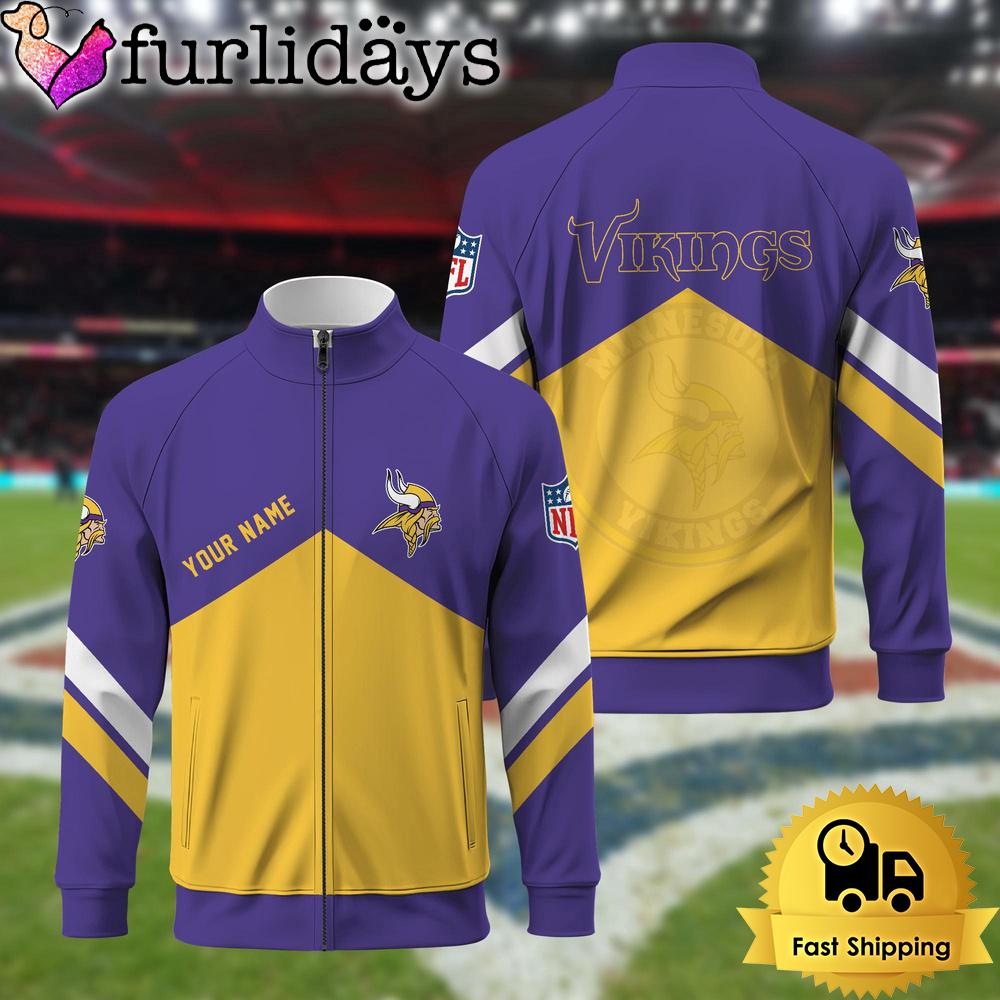 Minnesota Vikingss Logo Custom Standing Neck Zipper Jacke