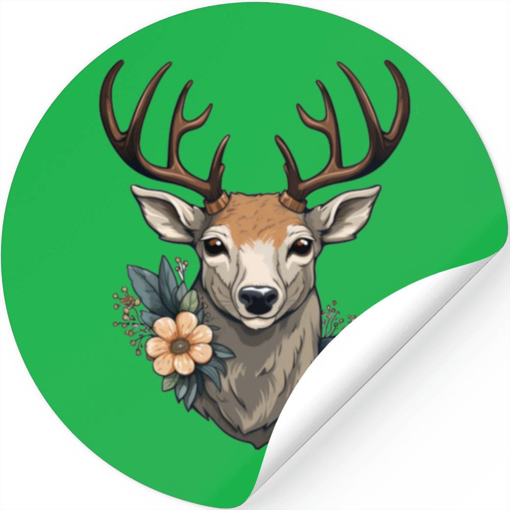 Deer Flowers Stickers