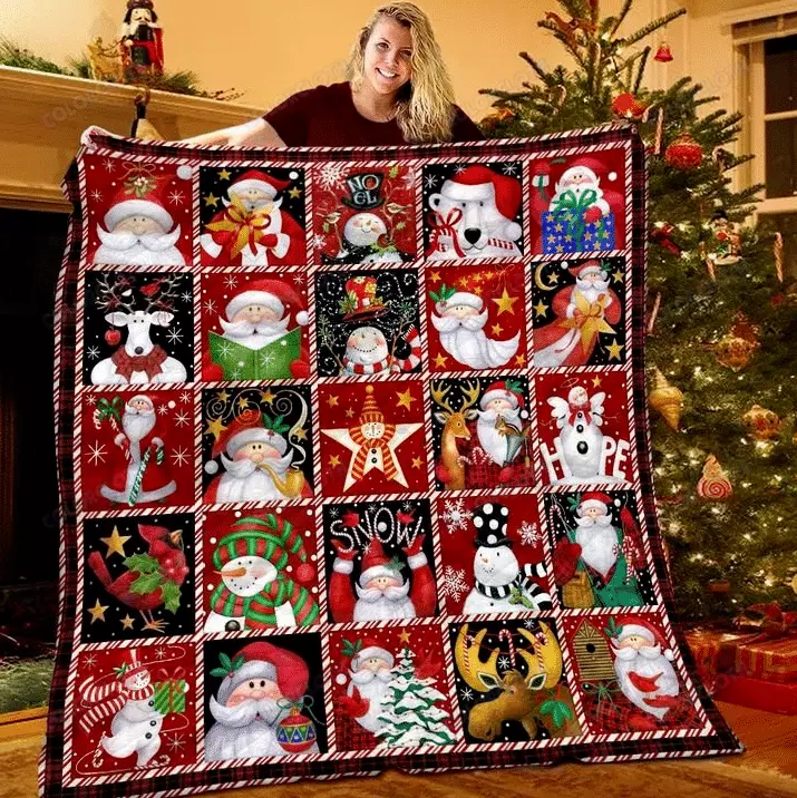 Santa With Snowman Quilt Blanket